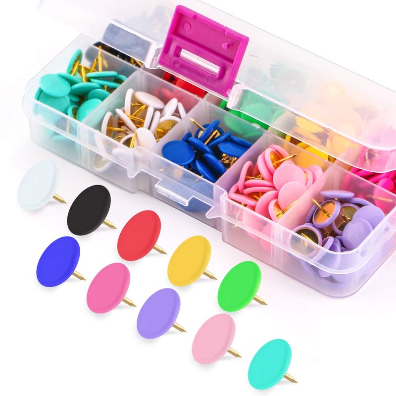 Yalis Colors Thumb Tacks 300-count, Colors Plastic Roundness Push Pins Decorative Tacks for Corkboard, 10 Assorted Colors - Image 1